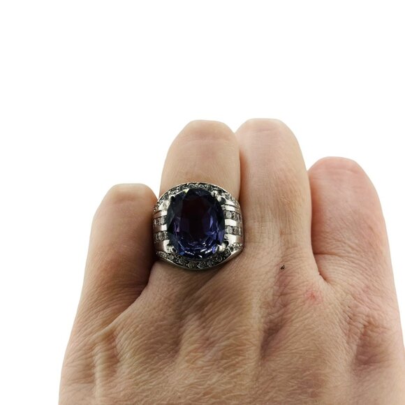 Sterling Silver 925 Purple Sapphire CZ Wide Band Ring Size 8.25 - Picture 2 of 8